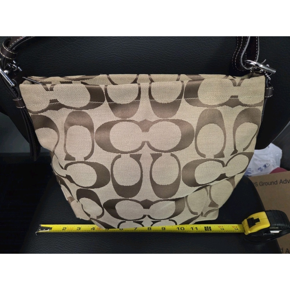 Coach Signature Canvas Hobo Shoulder Bag Crossbody Purse Logo Brown - Picture 3 of 16